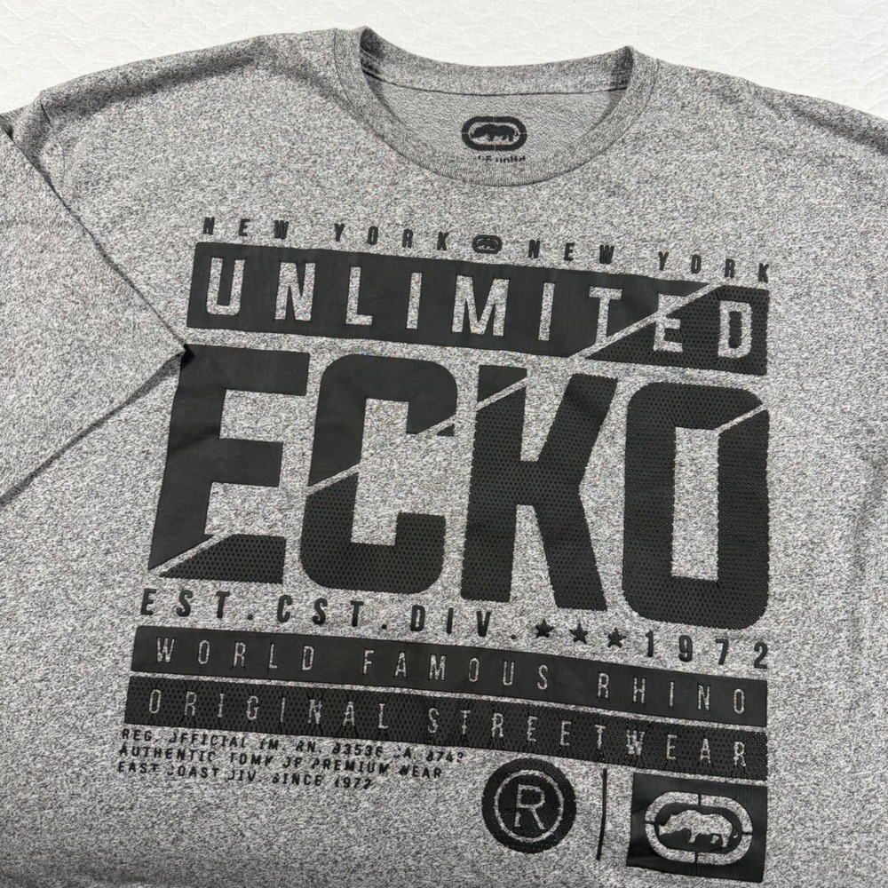Ecko Unltd Mens 3XL Gray Heather‎ Graphic T-Shirt Rhino Original Streetwear Tee
